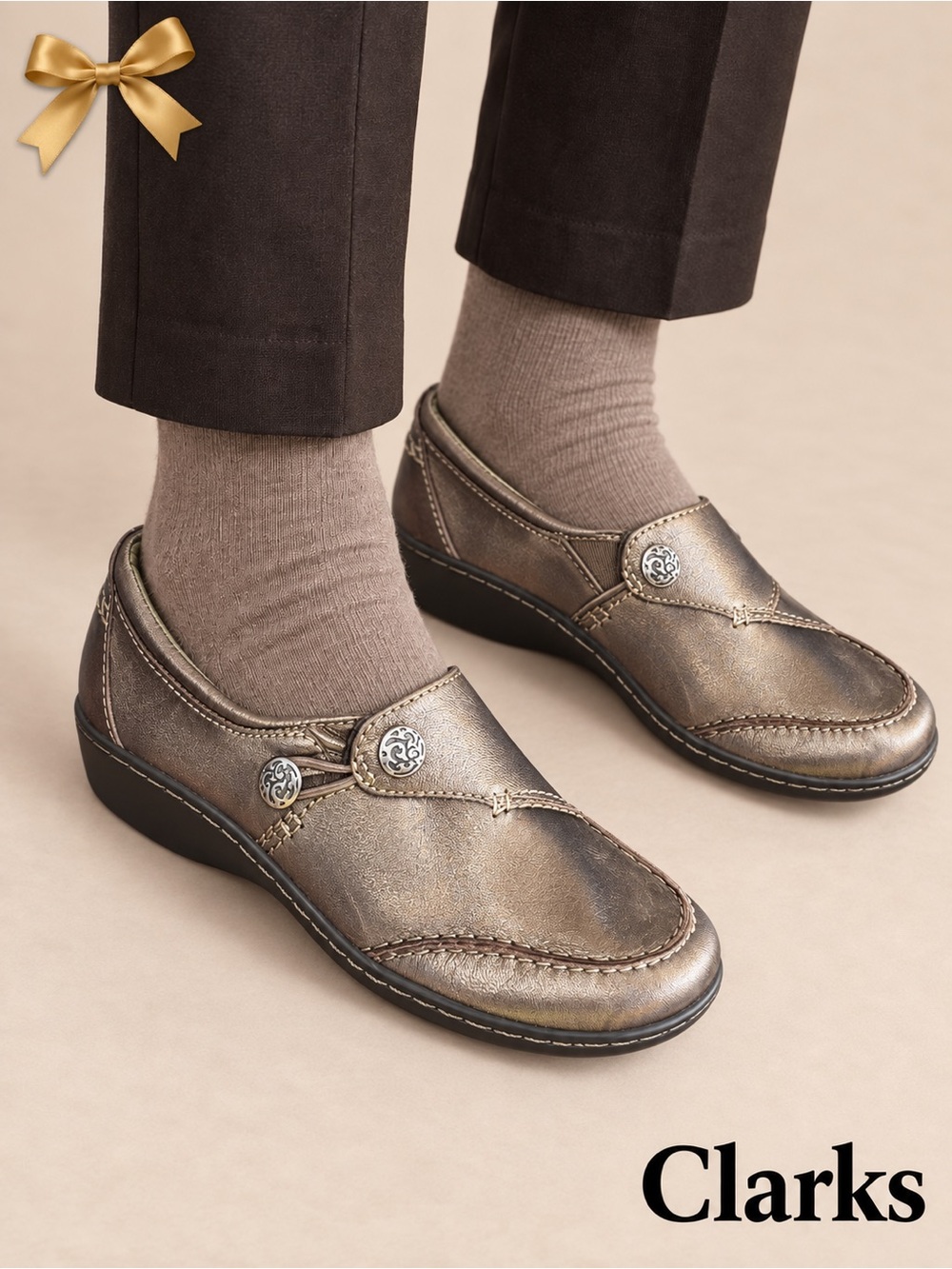Clarks Collection Cheyn Madi Bronze Leather Loafers 7N Narrow
